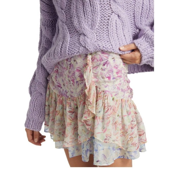 LoveShackFancy Mini Skirt in Cream and Pink Floral - Picture 2 of 7